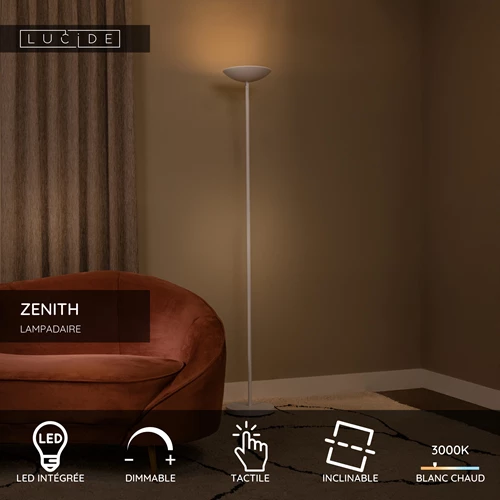 Lucide ZENITH - Lampadaire - LED Dim. - 1x20W 3000K - Blanc - USP